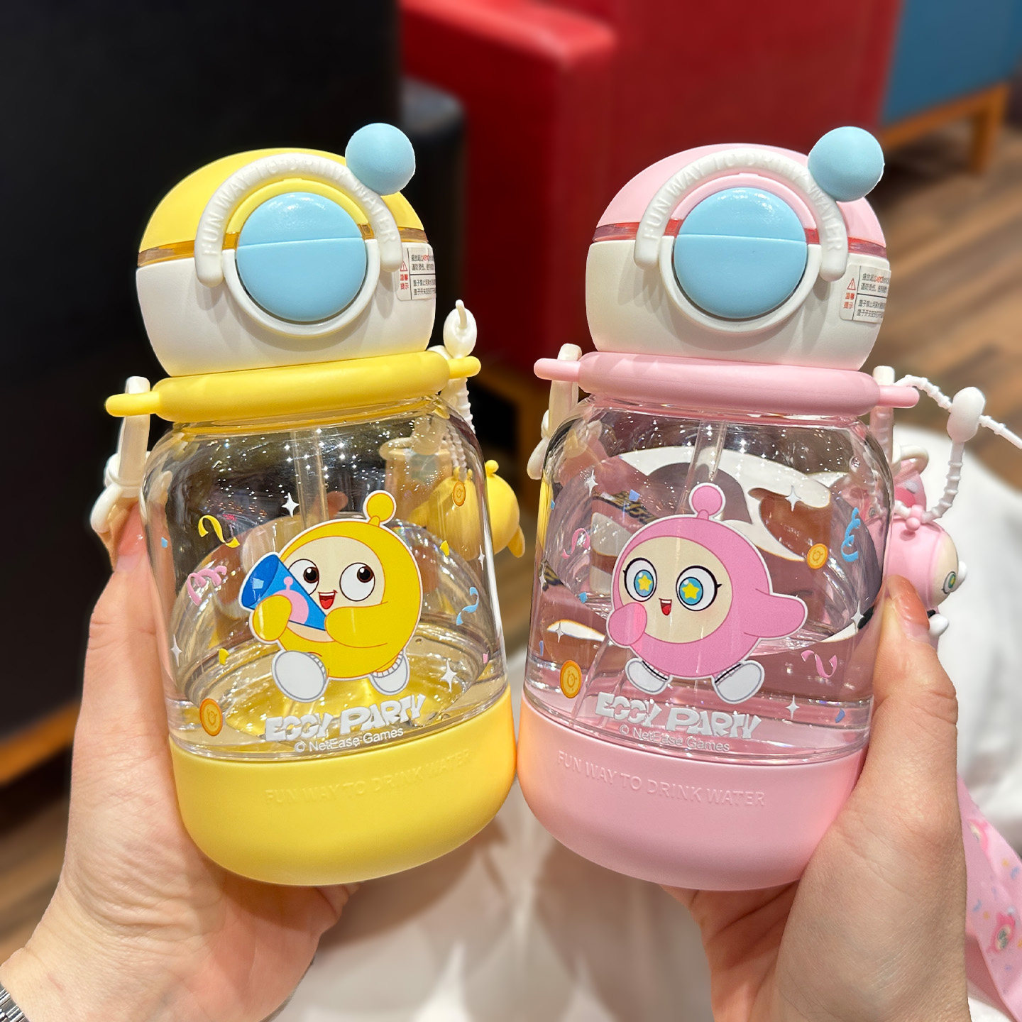 蛋仔派对儿童水杯夏季双饮吸管杯子便携男女孩小学生上学专用水壶