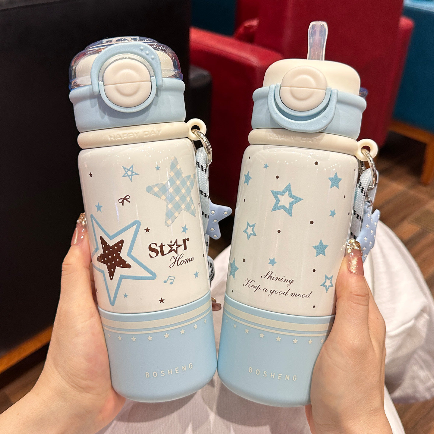 星星保温杯儿童316不锈钢吸管水杯女生高颜值小学生专用双饮水壶