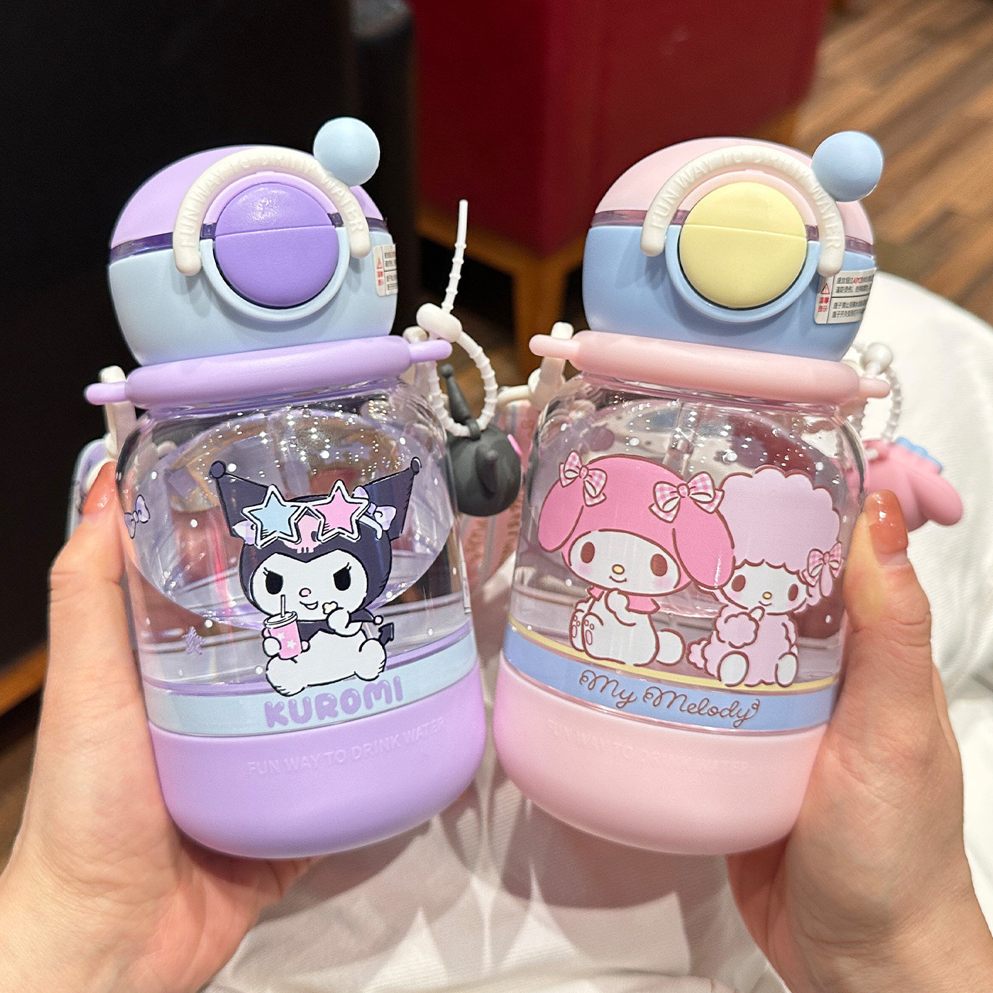 三丽鸥儿童水杯上学专用库洛米吸管杯女生便携双饮塑料杯子Tritan