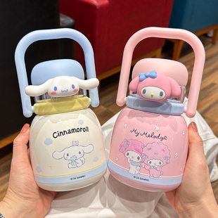 三丽鸥儿童保温杯带盖双饮吸管杯学生上学专用库洛米316L保温水杯