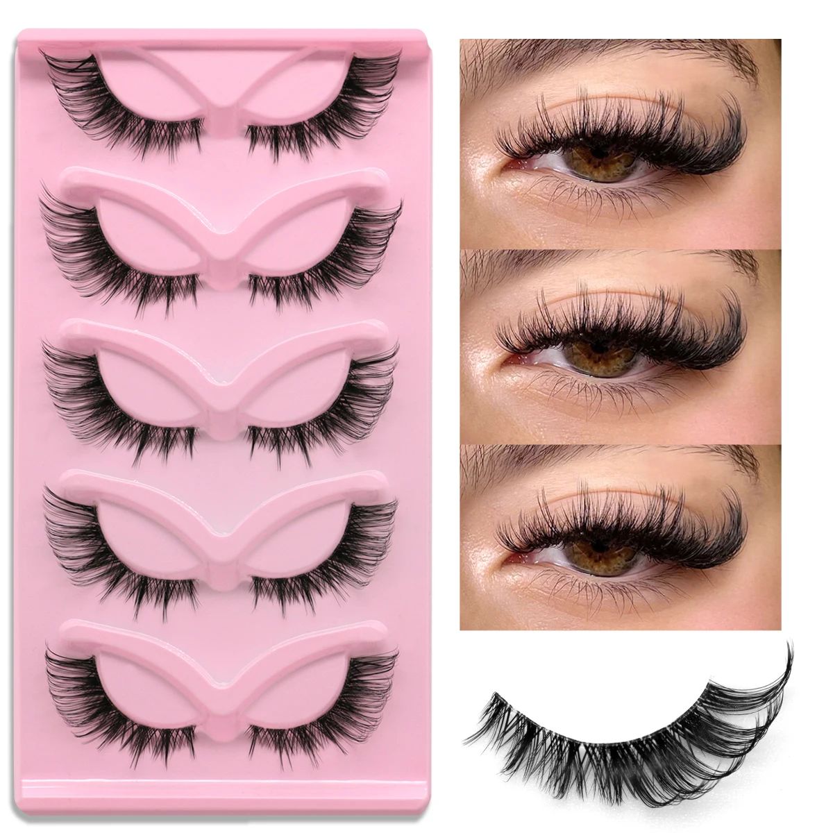 5 pairs Cat Eye Lashes Faux Mink Eyelashes Clear Band Lashes 彩妆/香水/美妆工具 睫毛夹 原图主图