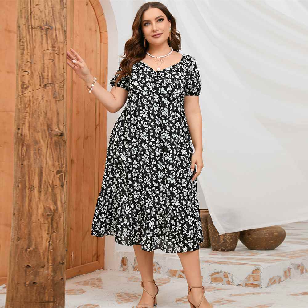 plus size dresses summer floral women dress大码印花连衣裙