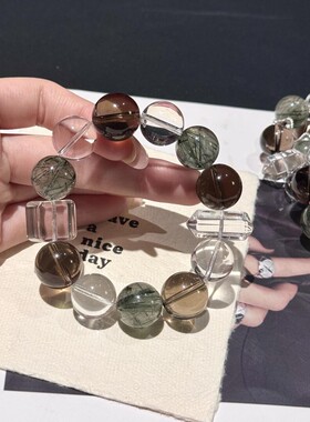 14mm大颗粒透体发晶天然白水晶手串 纯天然水晶手串招财双尖白水