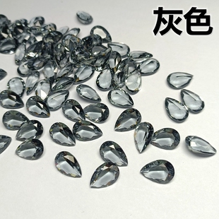 水滴形灰色裸钻透明灰梨形玻璃合成水晶钻宝石裸石美甲钻补钻diy