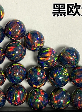 5A级黑色欧泊石圆珠项链手链串珠澳宝石炫彩耳钉吊坠配石无孔全孔