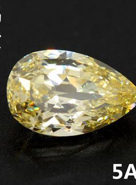 5A鹅黄色锆石裸石水滴形黄钻戒面梨形宝石淡黄色戒指耳钉吊坠裸钻