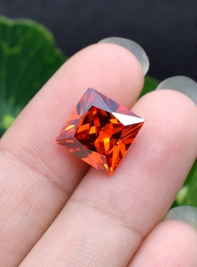 桔红正方形宝石橘红色锆石裸石橙色公主方钻diy饰品未镶嵌主配石