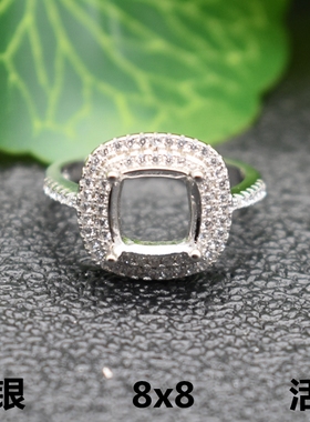 欧美纯银正方形戒指925银镀18k