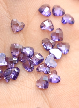 紫色心形宝石裸石紫红平底钻刻面锆石裸钻DIY饰品手工材料桃心形
