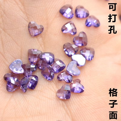 diy紫色裸石刻面桃心形平底钻