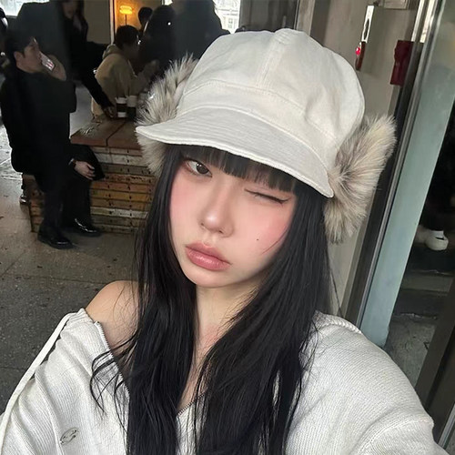 玛诗杜MUSTKOO 毛绒保暖古着感复古护耳鸭舌帽男女同款情侣款7128