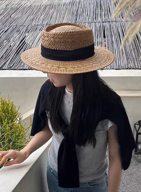 玛诗杜MUSTKOO 法式平顶海边度假编织镂空草编防晒帽女款MH-7063
