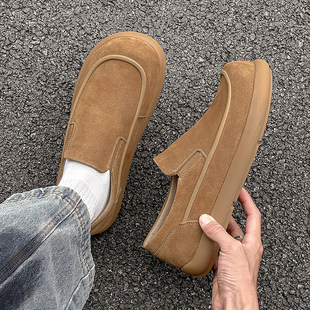 大脚哥特大码新款加宽软底乐福鞋男士一脚蹬百搭勃肯鞋潮流休闲鞋