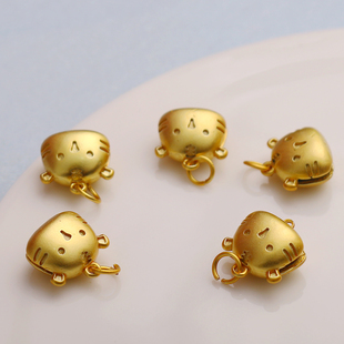 18K包金镀金保色古法沙金哑光仿金虎形铃铛吊坠diy手链项链吊坠