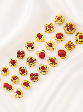 镶嵌天然南红铜镀18K真金镂空多样式隔珠diy编绳手链项链串饰品件