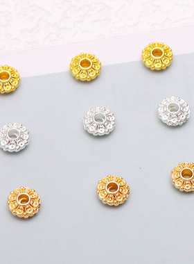 18K包金保色花纹飞碟形隔片多边隔珠手工diy饰品配件手链项链串珠