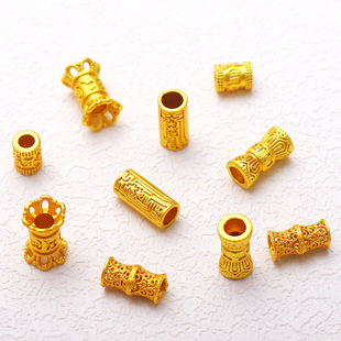 强保色沙金花纹隔珠招财桶珠鼓珠长管珠diy手串手链项链饰品配件