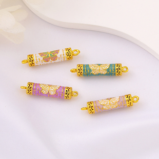 越南沙金保色五条经蝴蝶娜娜通直筒吊坠diy手链项链双吊连接配件