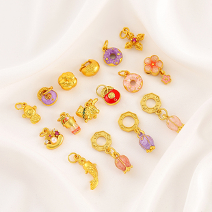 越南沙金保色鲤鱼甜甜圈招财花苞财神爷吊坠diy手链项链吊饰配件