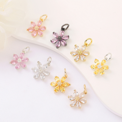 18K包金保色微镶锆石小花吊坠