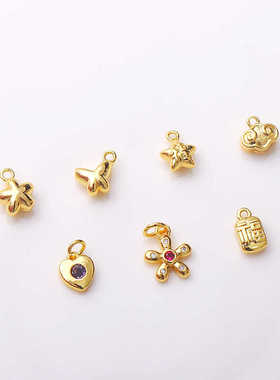 强保色铜镀福五角星男女中国风DIY手绳配饰串珠沙金吊坠配件