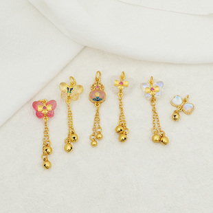 古法金铜镀保色葫芦蝴蝶结蝴蝶带铃铛小提溜diy手链项链饰品挂件