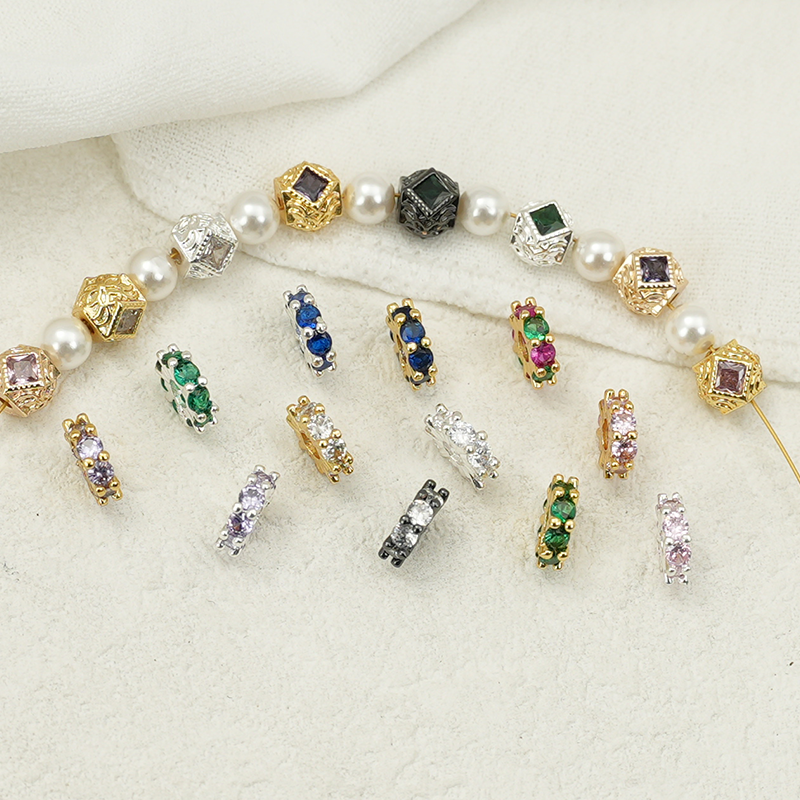 铜镀金镶钻隔珠DIY手链项链