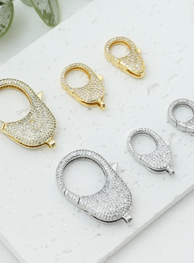 14K电镀真金保色龙虾扣微镶锆石椭圆收尾扣连接扣diy项链手链饰品