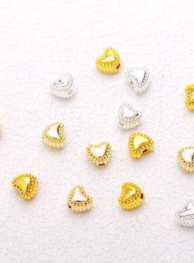 14K包金保色银色花边爱心桃心隔珠diy手工手链项链串珠串饰品配件