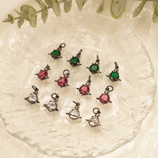 铜镀枪黑色保色镶嵌锆石宝石14 16.5mm吊坠手链项链耳环坠子diy件