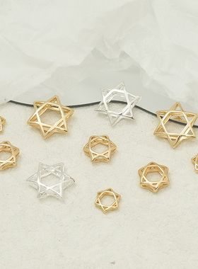 14K包金保色镂空六芒星套珠圈手工串珠隔珠环diy手链项链饰品配件