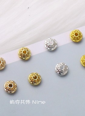 1418K银色包金保色压花飞碟隔片7MM散珠 DIY手链算盘配珠50颗一份