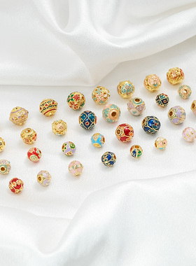 铜镀18K金保色滴油珐琅景泰蓝珠diy手工手链项链耳饰品配件材料