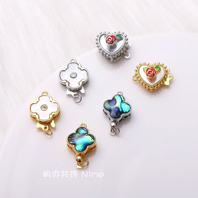 14K铜镀金保色贴贝四叶草插片扣爱心连接扣手链项链diy饰品配件,饰品/流行首饰/时尚饰品新,其他DIY饰品配件,淘宝优惠券,粉丝福利购,淘宝优惠卷