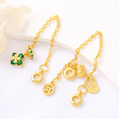 18K哑金保色葫芦钱袋四叶草钱币流苏安全链三通链diy手链串饰配件