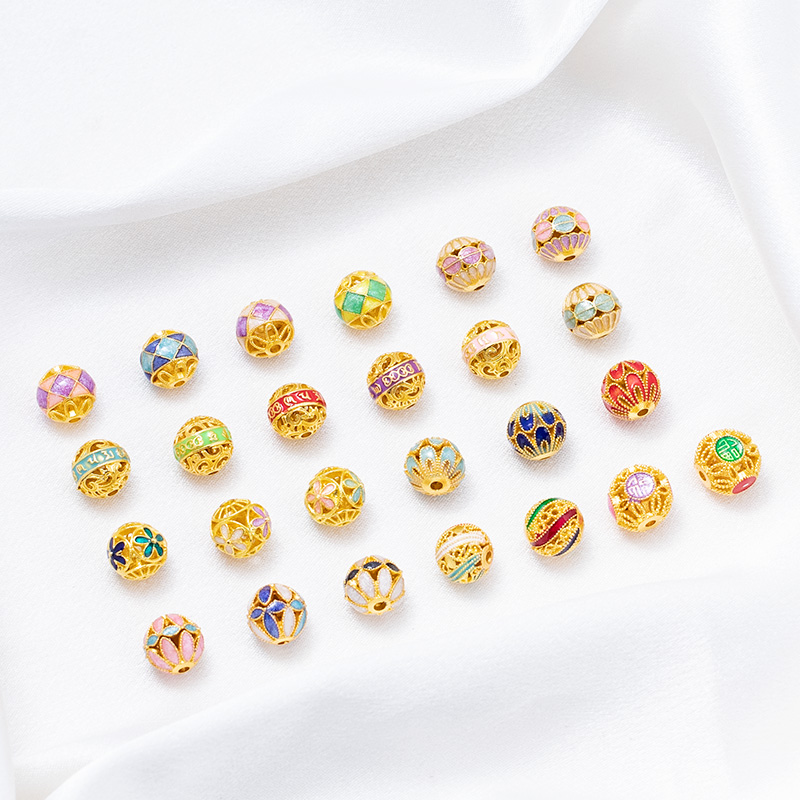 铜镀18K金保色滴油珐琅彩隔珠