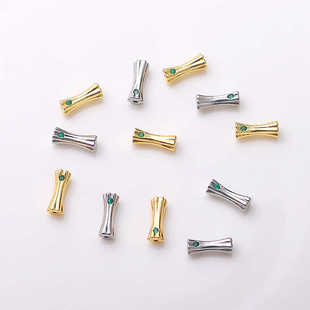 保色14K包金镶嵌绿锆爱心隔珠小蛮腰骨头长管珠串珠DIY饰品配饰