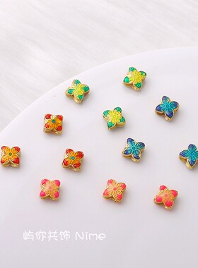 18k包金保色滴油四叶草通孔隔珠垫珠diy绳子项链手链隔片吊坠配件