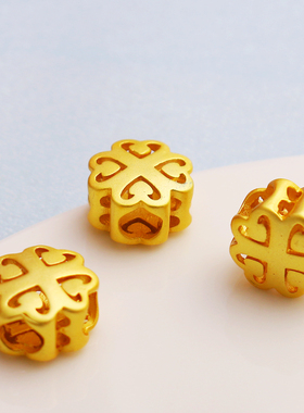 18k包金保色沙金哑光中国结镂空沙金通孔手链配件招财diy饰品配件