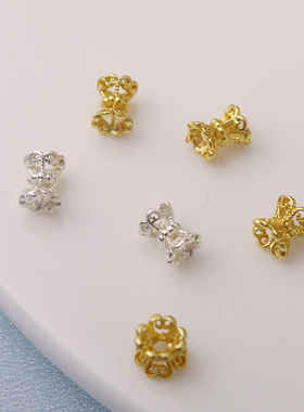 银18K哑金保色双面花托隔珠材料diy饰品配件顶托古法金花帽