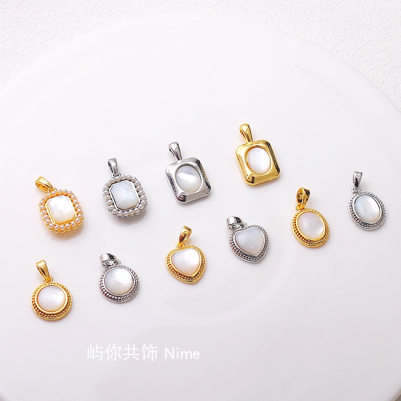 镶嵌弧面贝壳几何型方形吊坠
