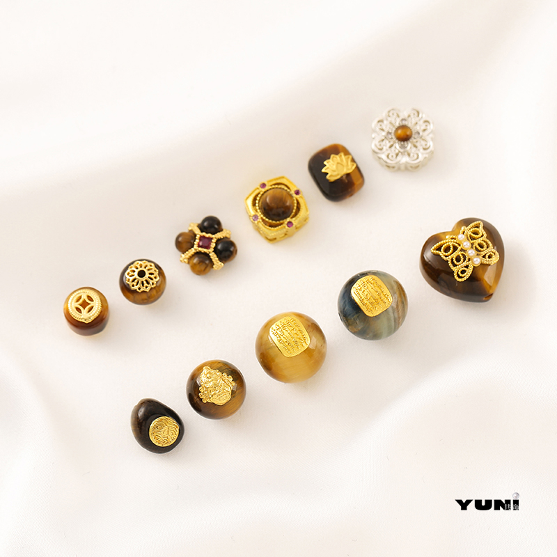 天然A货虎眼石珍珠蝴蝶莲花五条经黄财神隔珠吊坠diy保色饰品配件