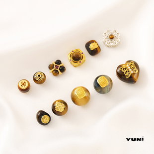 天然A货虎眼石珍珠蝴蝶莲花五条经黄财神隔珠吊坠diy保色饰品配件