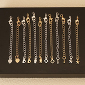 14K包金链子DIY配件 延长链长约6.5cm 尾链 心片 龙虾扣弹簧花苞