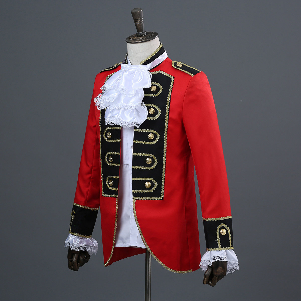 EUROPEAN COURT STYLE RED PRINCE CHARMING PERFORMANCE UNIFORM MALE MILITARY DRESS EPAULETTE HANDSOME SINGER SKIT PROP UNIFORM