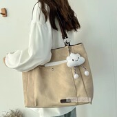 春季 牛仔软皮包包女大容量托特文艺大学生上课书包时尚 质感单肩包