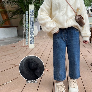 女童裤子2025秋冬季新款宝宝加绒牛仔裤儿童洋气直筒百搭长裤子潮
