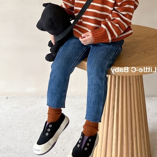 女童加绒牛仔裤一体绒儿童秋冬裤子洋气加厚女宝宝冬装紧身铅笔裤