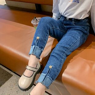 女童牛仔裤2025新款洋气休闲长裤儿童修身小脚裤春秋装宝宝铅笔裤