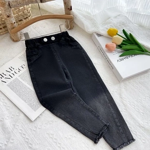 女童修身牛仔裤秋冬款加绒宝宝渐变色小脚裤儿童百搭弹力铅笔裤子